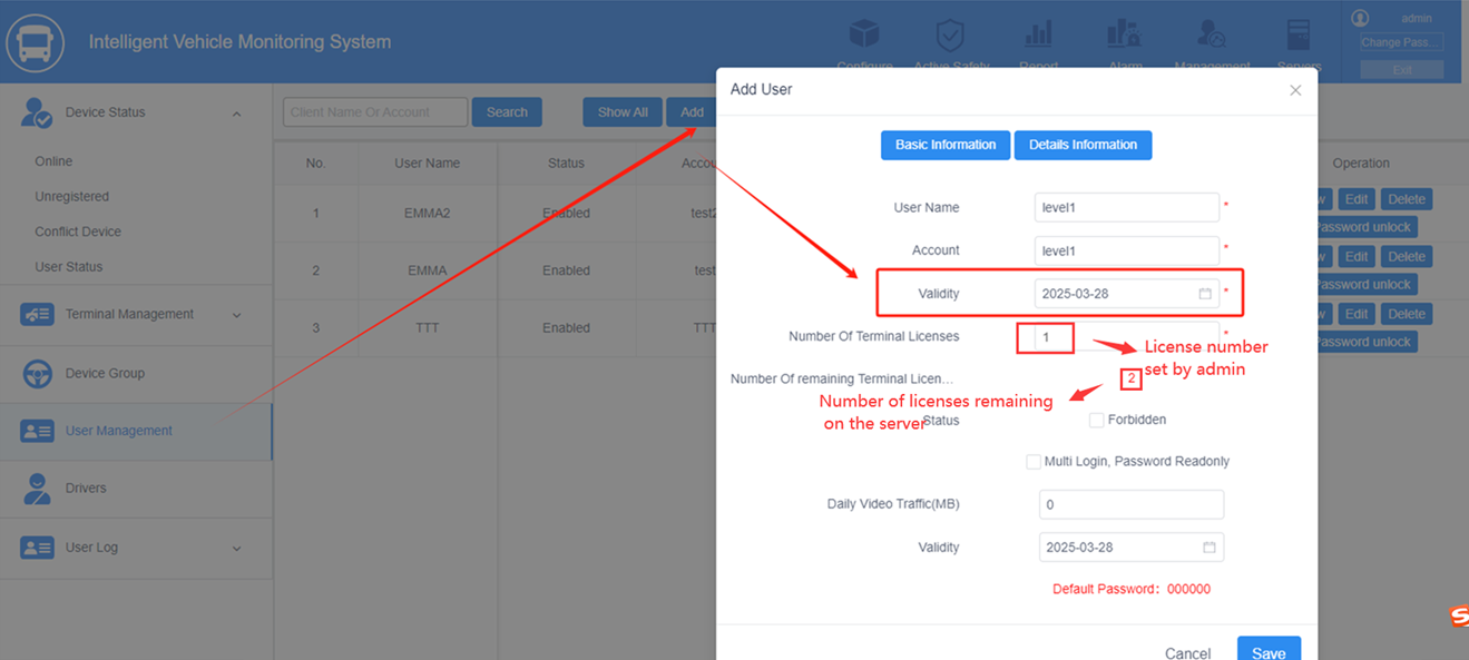 How to set the account validity & license and role in IVMS? Picture4